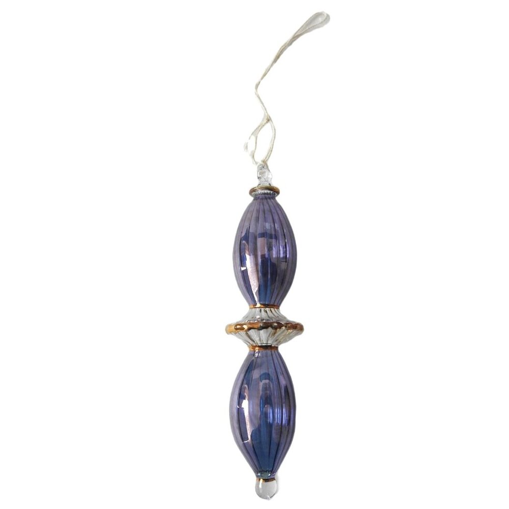 Vintage Egyptian Museum Hand-Blown Glass Ornament Purple Clear Hourglass 24K